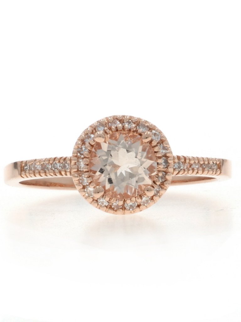 Rose Gold Morganite Diamond Halo Ring - 14k Round .72ctw